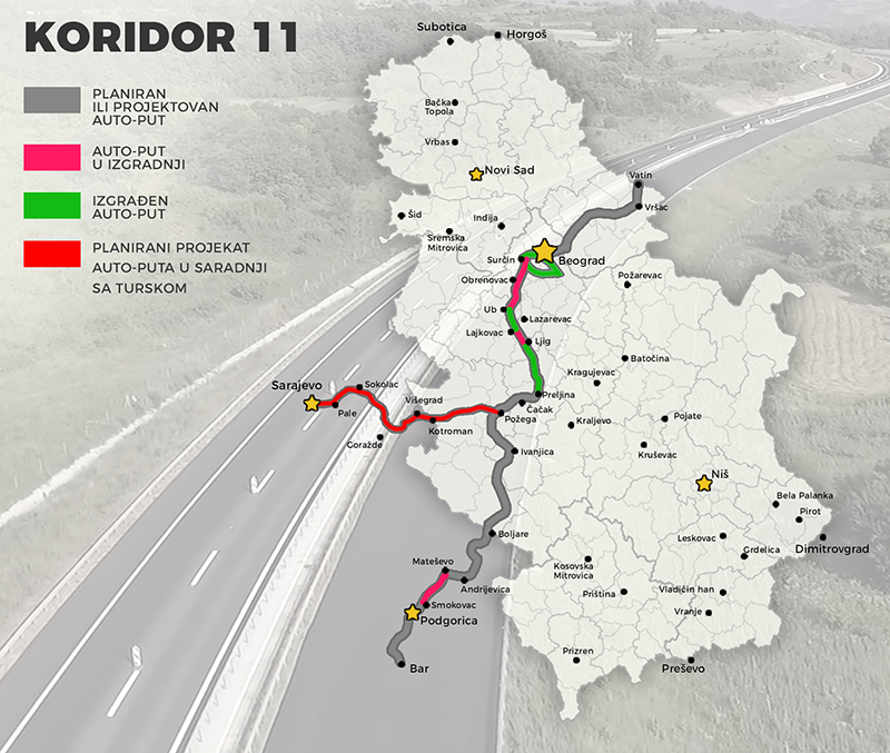 Il percorso dell'autostrada Belgrado-Sarajevo.